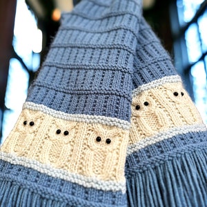 Knitted owl scarf pattern