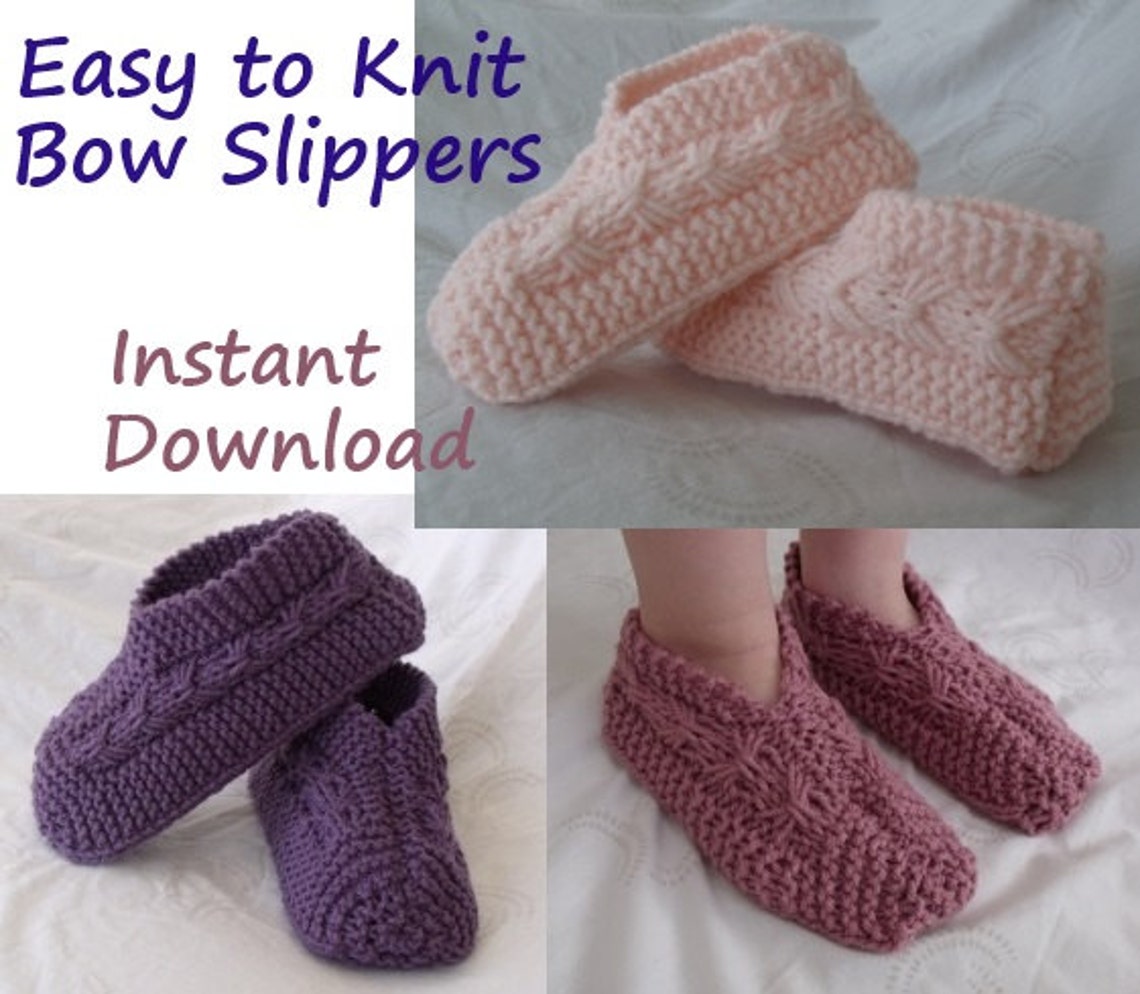Easy to Knit Bow Slippers Tutorial Knitting Pattern Phone - Etsy