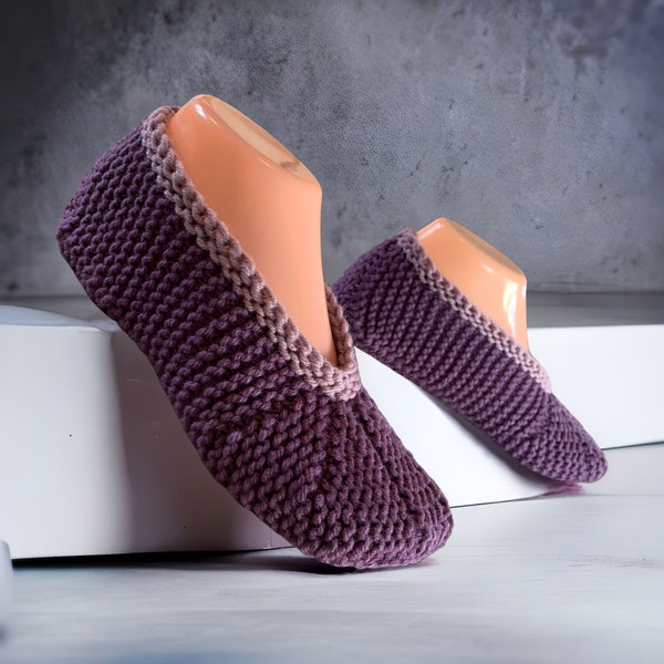 Knitting Pattern - Round Toe Slippers - Knitting Tutorial for Tablet, Phone Computer - Photo Tutorial - Unisex Slipper Pattern- English Only