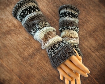 Knitting Pattern - Long Fingerless Gloves Mitts Arm Warmers - DIY Knit Pattern - Knitting Tutorial - Knit in the Round on DPN - English Only