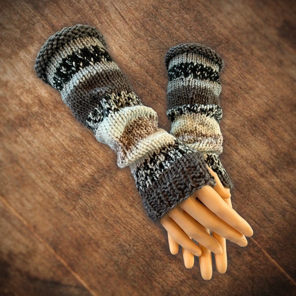 Knitting Pattern - Long Fingerless Gloves Mitts Arm Warmers - DIY Knit Pattern - Knitting Tutorial - Knit in the Round on DPN - English Only