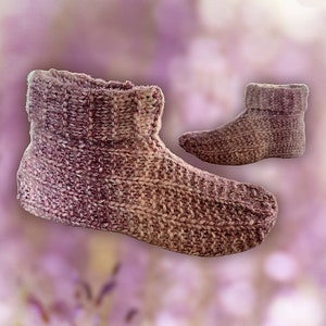 Knitting Pattern Adult Slippers with Long Cuff Easy Knit Using Basic Knitting Stitches Tutorial for Tablet Phone Computer English Only image 2