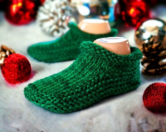 Custom DOUBLE Thick Hand Knit Slippers - Gift for Him - Knitted Bootie Slippers - Moccasin Booties for Adults - House Shoes - Gift for Her