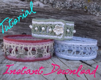 Crochet Pattern - Beads and Ladders Crochet Bracelet - Tutorial How-to Pattern to Print - English Only