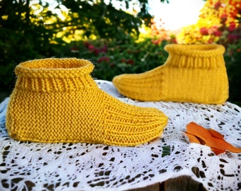 Knitting Pattern - Adult Cuffed Booties House Shoes - Easy Knit Slippers Using Basic Knitting Stitches With How-to Video - English Only