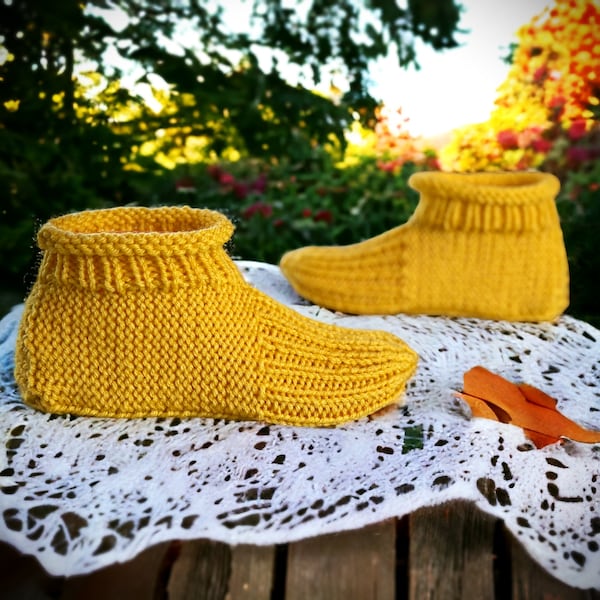 Knitting Pattern - Adult Cuffed Booties House Shoes - Easy Knit Slippers Using Basic Knitting Stitches With How-to Video - English Only