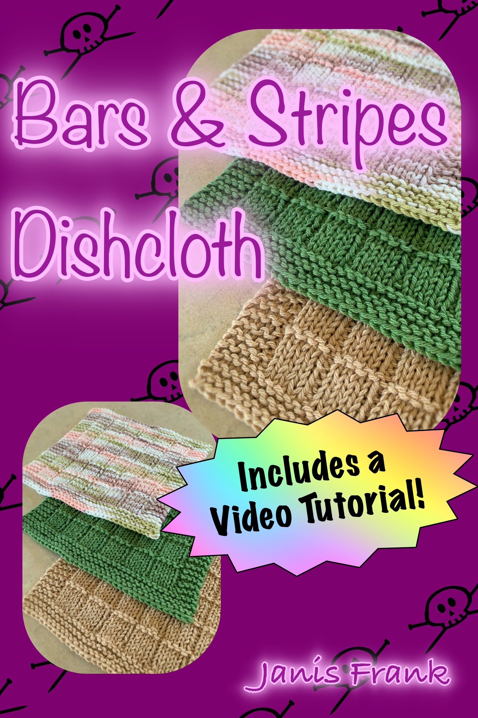 Knitting Pattern Bars and Stripes Knitted Dishcloth Learn Etsy Canada