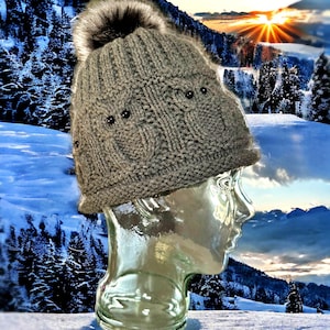 Patrón de tejido: gorro de gorro de búho, sombrero de búho, toque plano de punto, toque, sombrero de búho de punto, sombrero de invierno cálido con patrón de motivo de búho, solo en inglés imagen 6