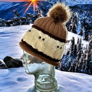 Patrón de tejido: gorro de gorro de búho, sombrero de búho, toque plano de punto, toque, sombrero de búho de punto, sombrero de invierno cálido con patrón de motivo de búho, solo en inglés imagen 7