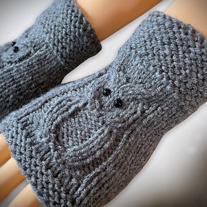 Knitting Pattern Owl Fingerless Gloves Knit Flat on 2 Needles Easy Fingerless Gloves on Straight Needles with Video Links English Only image 7