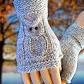 Knitting Pattern - Owl Fingerless Gloves -Knit Flat on 2 Needles  Easy Fingerless Gloves on Straight Needles with Video Links - English Only