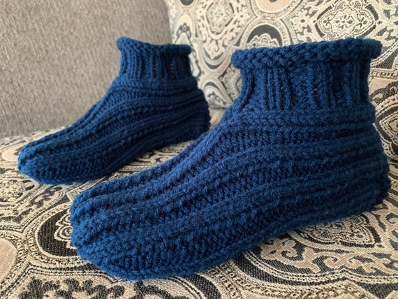 CUSTOM MADE Hand Knit Adult Slippers Knitted Cuffed Adult | Etsy