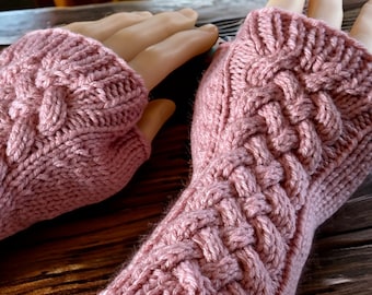 CUSTOM MADE Hand Knit Adult Cable Knit Fingerless Gloves - Half Gloves - Fingerless Mitts - Fingerless Mittens - Free Shipping to the USA