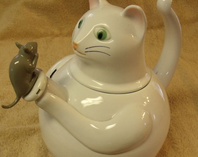 White Kitty Cat Tea Kettle or Teapot Etsy