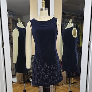 90s Rampage USA Navy Blue Velvet Mini Dress with Silver Embellishments