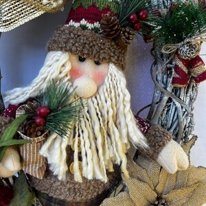 Vintage Santa Wreath: Rustic Farmhouse Christmas Door Decor, Snow Flocked Grapevine Wreath