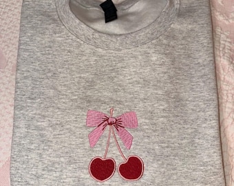 Sudadera de cuello redondo con bordado de lazo de cereza Coquette / Sudadera estilo cottagecore estético /