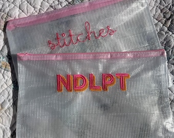 Bolsa de punto de aguja / Bolsa de malla bordada / Bolsa WIP personalizada / Bordado personalizado