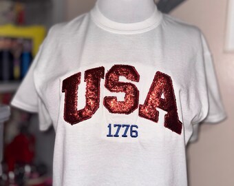 Camiseta USA Glitter Rough Stitch