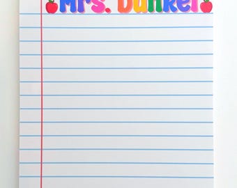 Personalized Teacher Notepad: A Note From..., Colorful Teacher Notepad, Custom 5x7 Stationary Gift