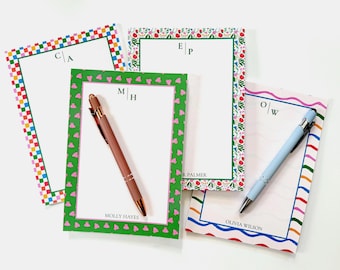 Bloc de notas personalizado colorido, Bloc de notas personalizado, Bloc de notas con monograma, Regalo para ella, Papelería personalizada, Bloc de notas de 5x7