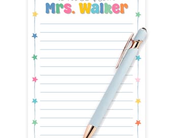 Personalized Teacher Notepad: A Note From..., Colorful Star Notepad, Custom 5x7 Stationary Gift