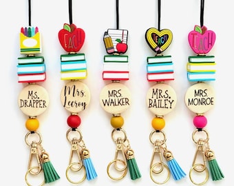 Personalized Teacher Lanyard With Badge Holder Option: Teacher Gift, Custom Beaded ID Badge Holder