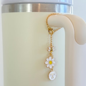 Personalized Bee And Flower Tumbler Handle Charm, Choose Your Colors, Custom Tumbler Accessory