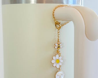 Personalized Bee And Flower Tumbler Handle Charm, Choose Your Colors, Custom Tumbler Accessory