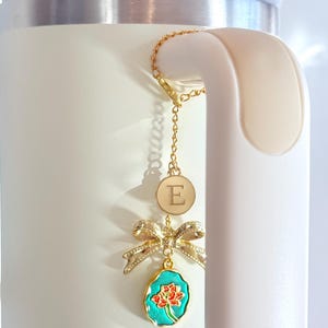 Customize Your Tumbler Charm, Personalized Flower And Bow Tumbler Handle Charm, Choose Your Colors, Custom Tumbler Accessory