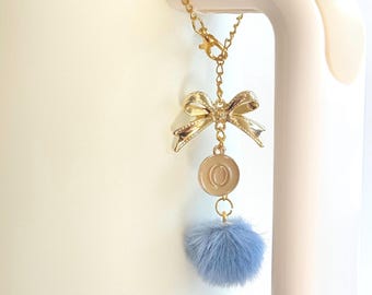 Personalized Tumbler Charm: Custom Color and Letter, Bow & PomPom Tumbler Accessory