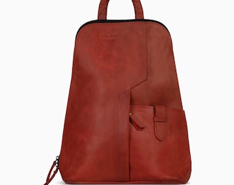 Genuine Red Leather Backpack for Women and Men | Cowhide Laptop Bag | New Zealand Leather Travel Rucksack | Work or School Bag