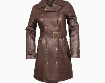 ブラウン レザートレンチコート ダブルブレスト 本革 ブラウン レザートレンチコート ダブルブレスト 本革