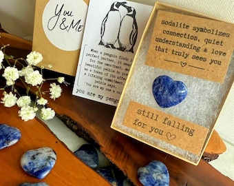 Heart Sodalite Penguin Pebble, Romantic Anniversary Gift for Him or Her, Something Blue
