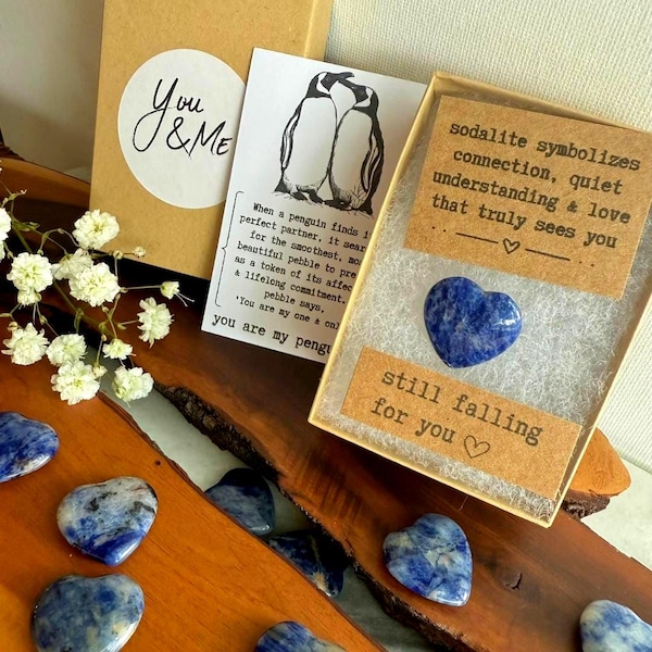 Heart Sodalite Penguin Pebble, Romantic Anniversary Gift for Him or Her, Something Blue