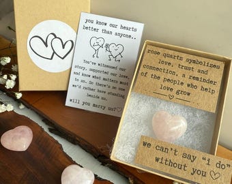 Officiant Proposal Gift, Rose Quartz Heart, Will You Marry Us Wedding Officiant Ask Box