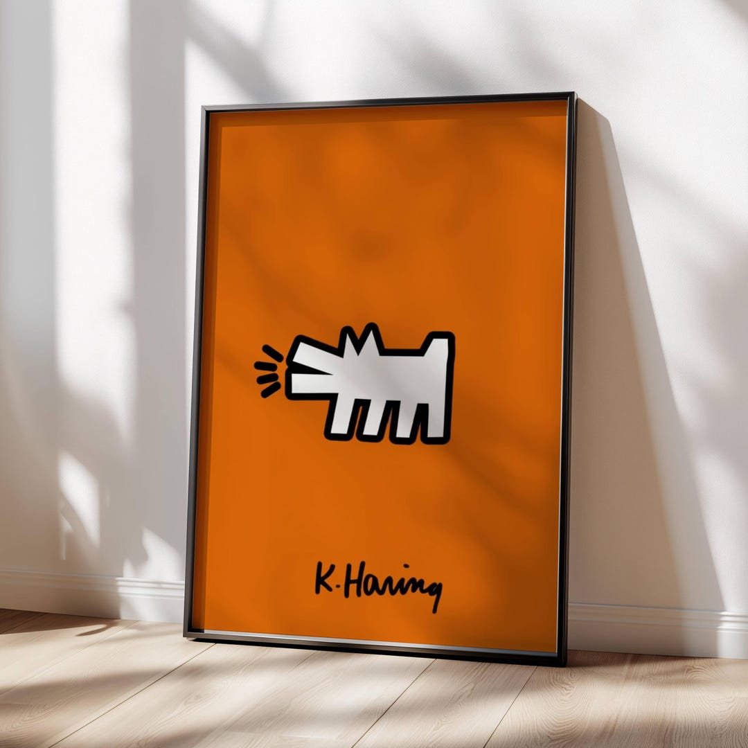 Keith Haring Vintage Retro Pop Art Print Orange Maximalist Decor Poster ...