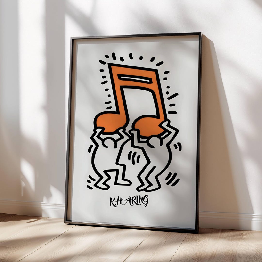 Keith Haring Vintage Retro Pop Art Print Orange Maximalist Decor Poster ...