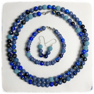 Blue Sky Setting Necklace Bracelet Earring Set Natural Stone and Glass