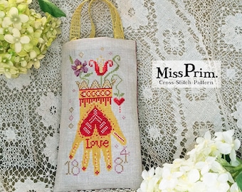 Modèle de point de croix d'été - Tulipe, grille PDF au point de croix, sac fourre-tout fleur au point de croix - amour point de croix, coeur dans la main - Miss Prim MP09