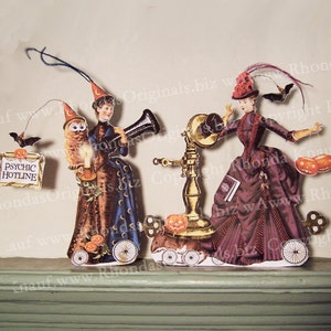 Digital Halloween Party Decoration - Funny Victorian Psychic Hotline Lady Paper Doll With Vintage Telephone, INSTANT Download HP33H