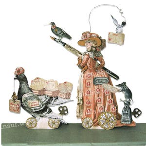 Druckbare digitale Papier Puppe, Französische Post Mistress SOFORT Download - Marie Antoinette Stil mit Maus Träger Taube MA6 M