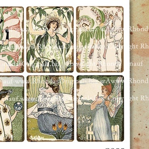 Digital Collage Sheet, ATC Tags Aceo Fantasy Flower Lady Fairy Images INSTANT Download Victorian Art Nouveau Walter Crane CS500C image 3