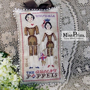 Primitive Doll Cross Stitch Pillow Pattern - Victorian Cross Stitch Pattern - Queen Victoria Easy X-Stitch PDF Chart - By Miss Prim MP34