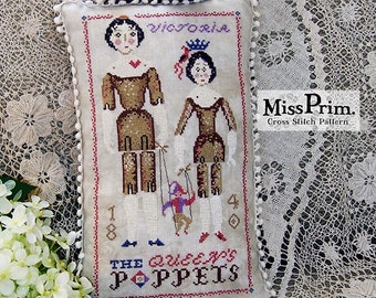 Victorian Cross Stitch Pattern - Primitive Doll Cross Stitch Pillow Pattern - Easy X-Stitch PDF Chart - By Miss Prim MP34
