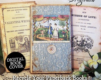 Valentine Decor Book Stack -  Romantic Images, Couple Clipart Digital Download Book Cover,  Set of 3 - Victorian Junk Journal  CS119BS