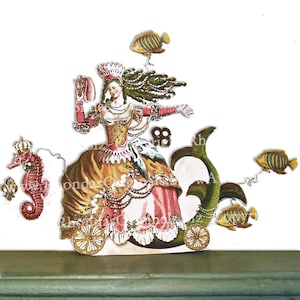Decorazione per la casa sulla spiaggia - Bambola di carta a forma di sirena, invito per festa in spiaggia o biglietto di auguri articolato - Cavalluccio marino e pesce - Download IMMEDIATO SP01 PD