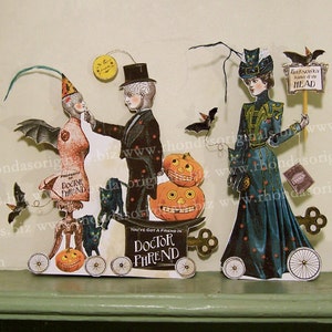 Digital Halloween Phrenology, Pumpkin And Bat Lady Paper Doll Printable Party Decoration INSTANT Download HP24H