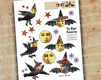 Halloween Clip Art Digital Download - Moon Birds And Raven Images For Scrapbook And Paper Crafts CS26 H