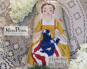 Betsy Ross Colonial Cross Stitch - Primitive Americana Cross Stitch Pattern - July 4th Digital PDF by Miss Prim MP42